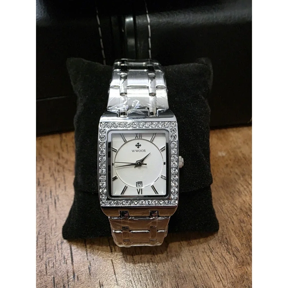 Women's‎ Silvertone WWOOR Quartz Watch w/ Rhinestones WR-8858L #0172